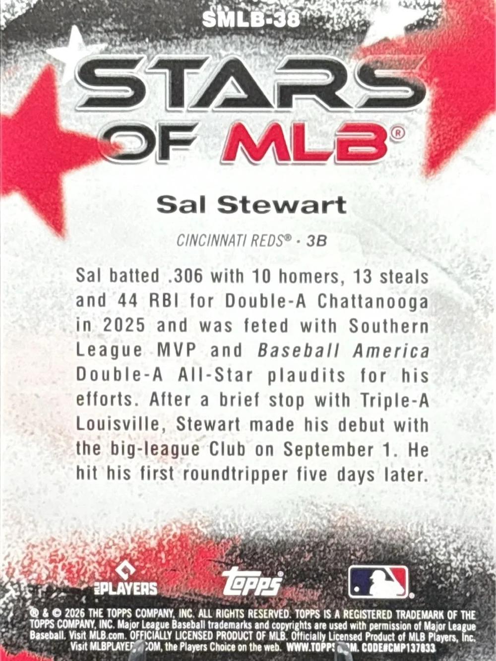 Topps Red Cincinnati Reds Sal Stewart Rookie Stars of MLB Baseball Trading Card